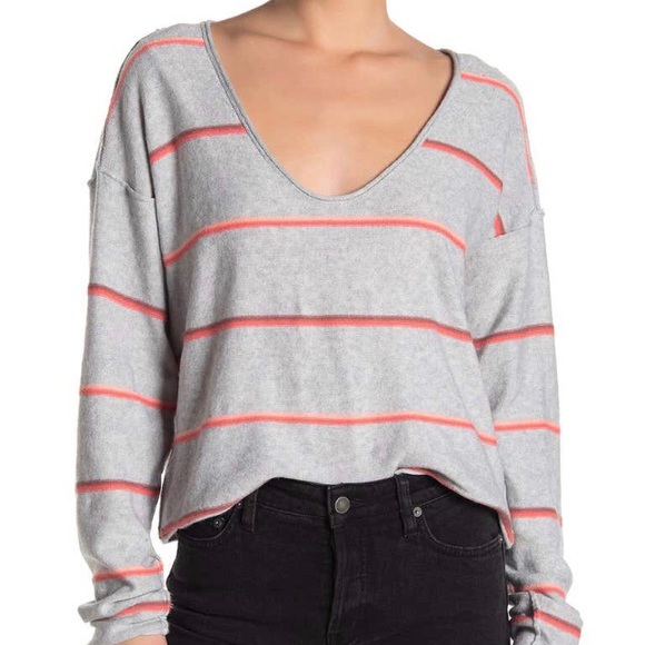 Free People Sweaters - Free People Grey Stripe Sweater Medium